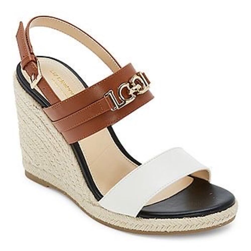 Liz Claiborne NWT Amaro Cognac Multi Wedge Heel Sandals, Memory Foam, Size 10